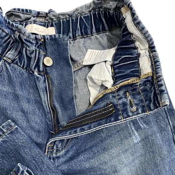 Kancan Crop Denim Jeans XS 0 24 High Rise Paper Bag Elastic Waist Distressed - Picture 6 of 9